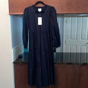 Sundays brand navy blue, new with tags, full length, cotton v-neck, maxi dress.